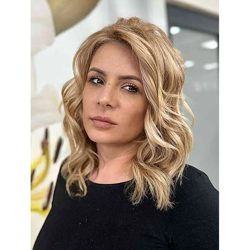 Medium Length Wigs Wavy Synthetic Wigs Lace Front Layered Wigs