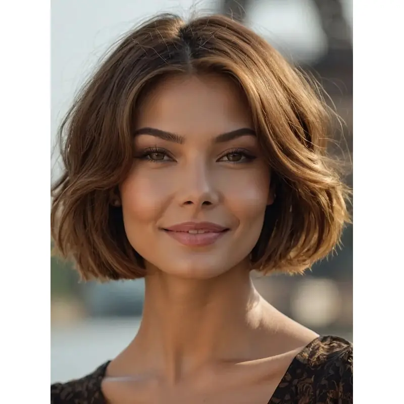 Short Wavy Wigs Synthetic Boycuts Brown 8" Lace Front Wigs