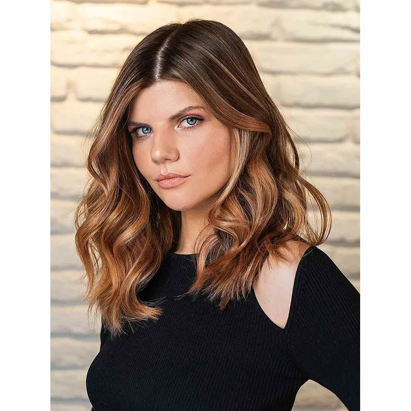 Shoulder Length Wig Synthetic Wigs Without Bangs Lace Front Wavy Wigs