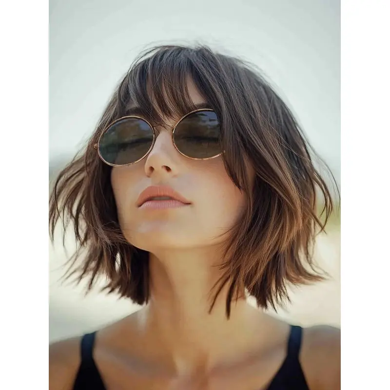 Bob Hair Wig Brown Shoulder Length 12" Lace Front Straight Synthetic Wigs