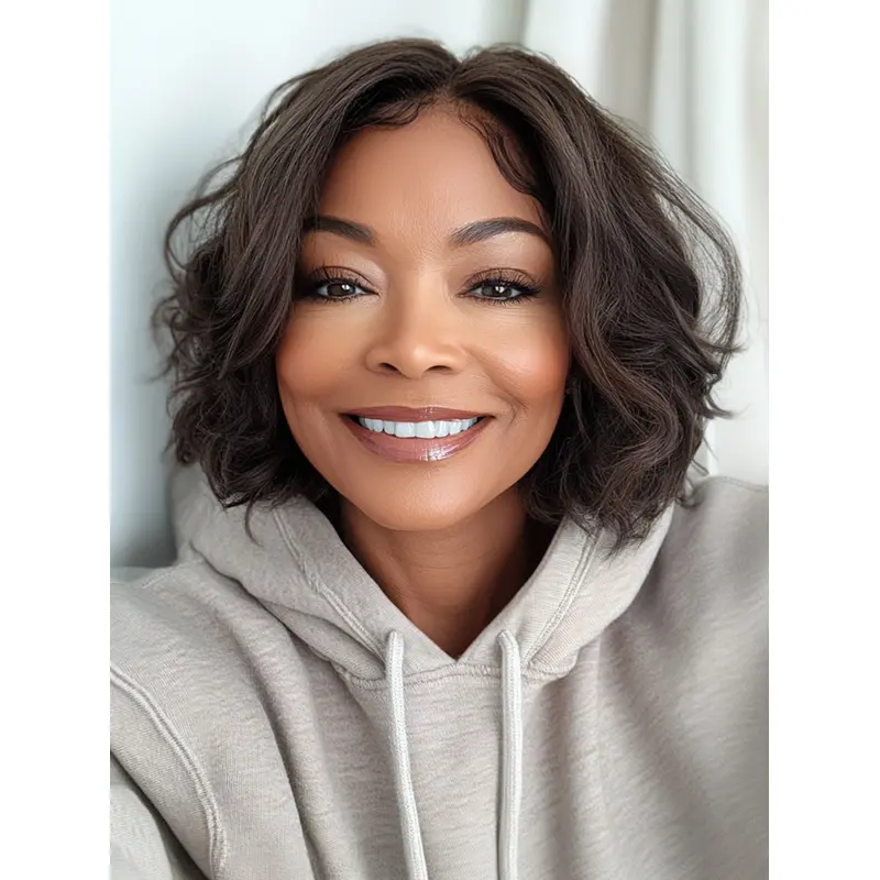 Bob Wigs For African American 10" Wavy Brown Wigs