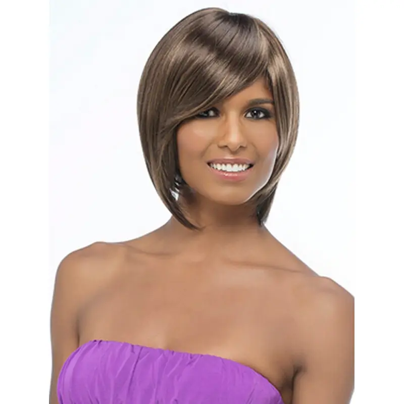 Impressive Brown Straight Chin Length African American Wigs