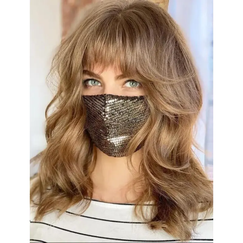 Long Blonde Wavy Wig Layered Lace Front Wavy 14" Wispy Bangs Wigs