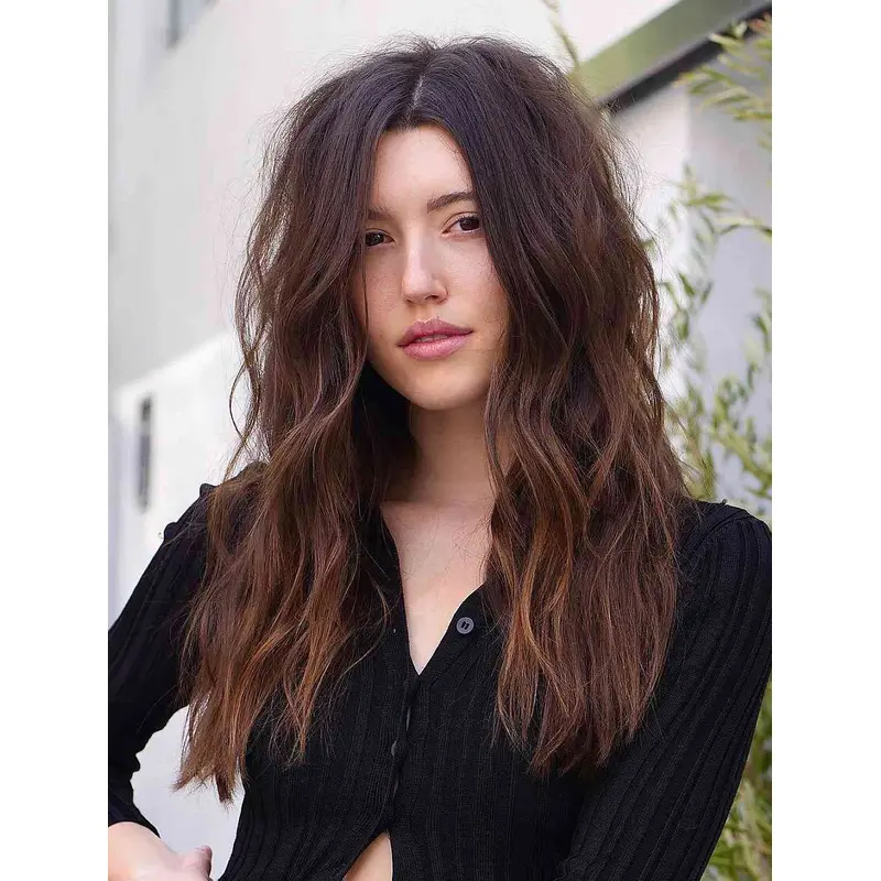 Long Brown Wigs Lace Front Without Bangs Synthetic Wig Long Shag Wigs