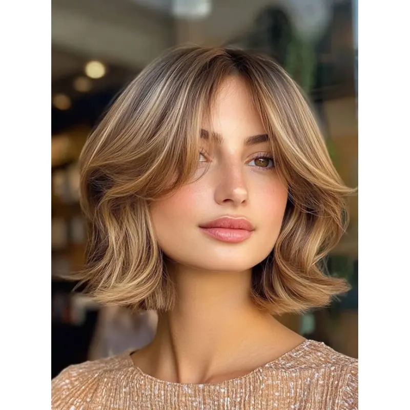 Medium Wigs Haircuts Blonde Synthetic Chin Length Monofilament 12" Wigs