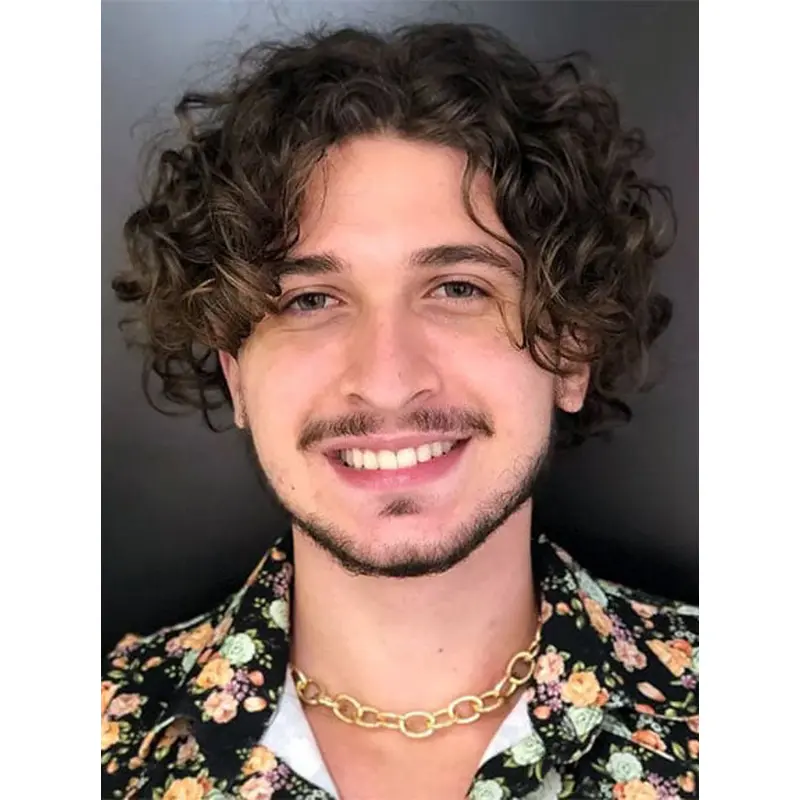 Men Hair Wigs Bobs Brown Curly 6" Synthetic Wigs