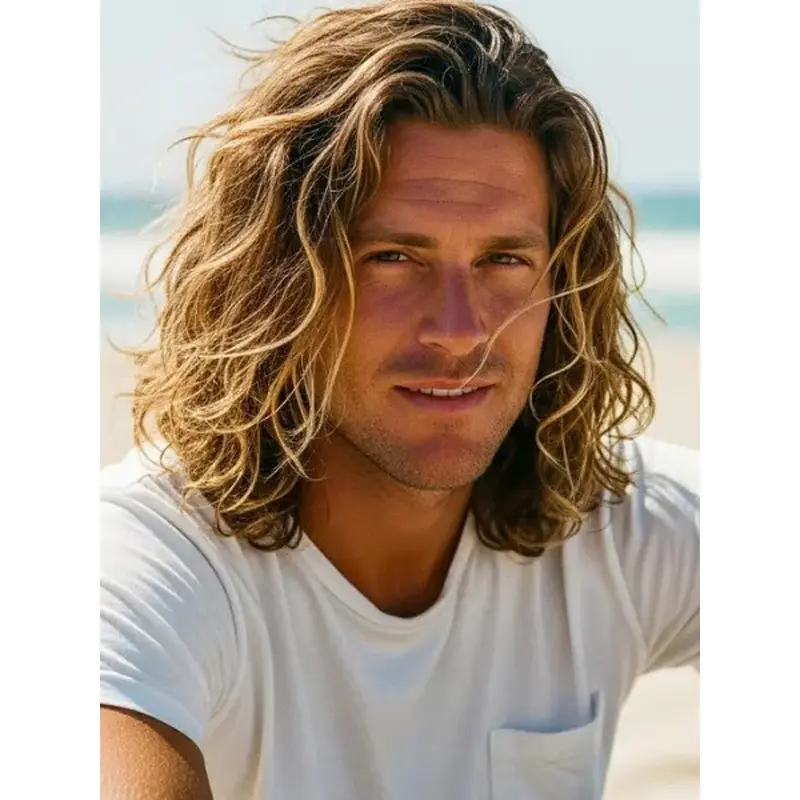 Men's Wig Wavy Shoulder Length 12" Blonde Synthetic Wigs