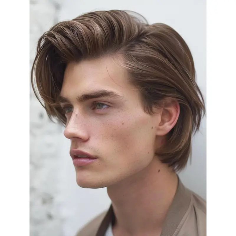 Older Mens Wigs Bobs Brown Straight 8" Remy Human Hair Wigs