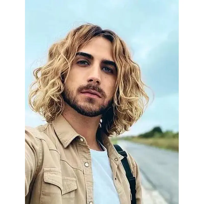 Shoulder Length Wavy Mono Part Synthetic Blonde New Middle Part Wigs