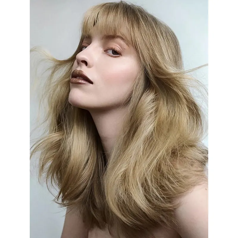 Synthetic 16" Monofilament Long Wavy Wig With Bangs