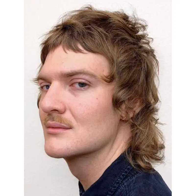 Wavy Mono Crown Remy Human Hair Blonde Long Messy Shag Men Wigs