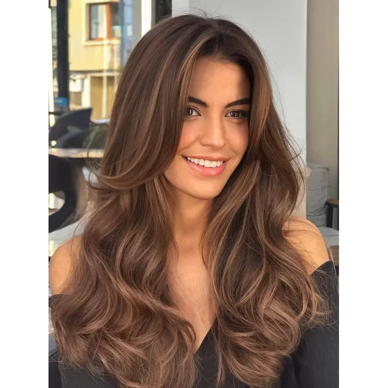 18" Monofilament Wavy Human Hair Long Wigs With Bangs