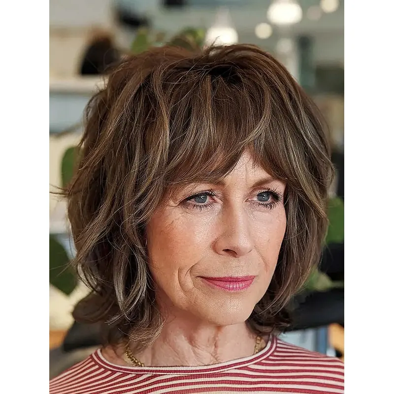 Bob Hair Wig Brown Synthetic Straight Shoulder Length Lace Front 12" Wigs