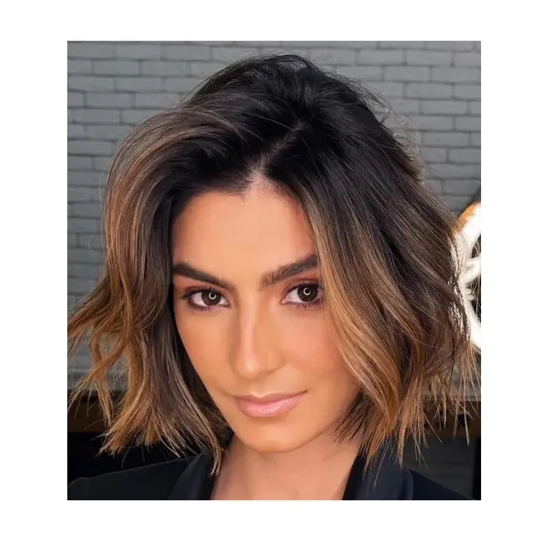 Lace Wigs Wavy Synthetic Brown Wigs Without Bangs Bob Wigs