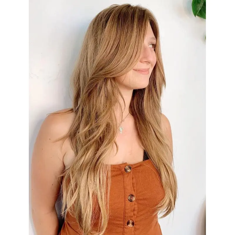 Long Shag Wigs Lace Front Blonde Synthetic Wig Wavy Long Layered Wigs