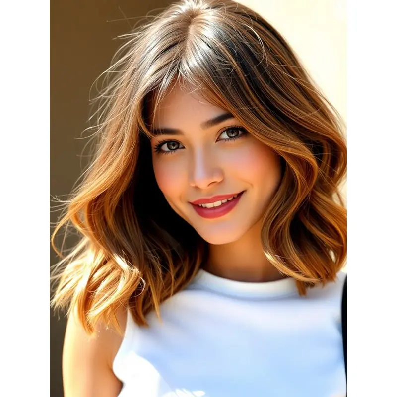 Medium Blonde Wig Without Bangs Shoulder Length 14" Wavy Lace Front Wigs