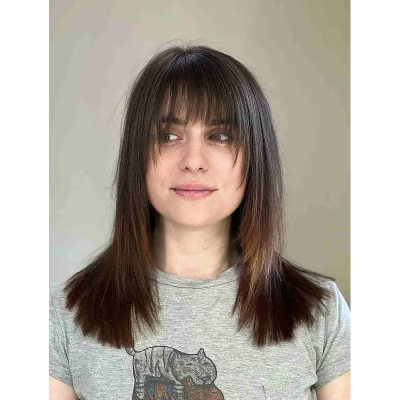 Medium Length Wigs Synthetic With Bangs Wigs Lace Front Straight Wigs