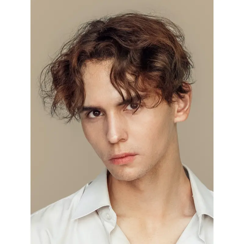 Mens Lacefront Wigs Wavy Brown Remy Human Hair Wigs