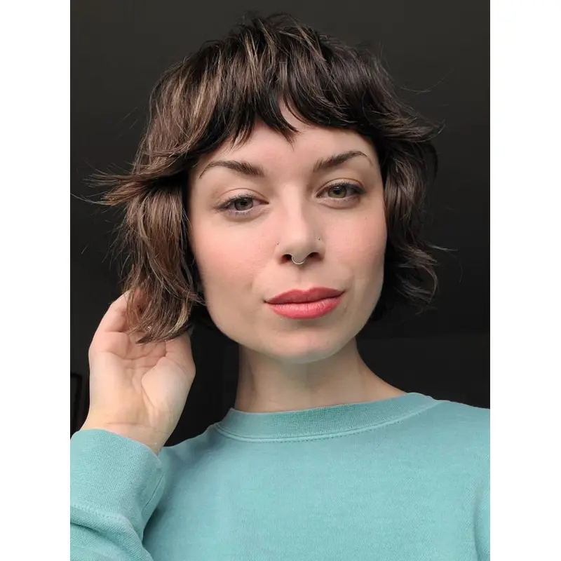 Short Angled Bob Wigs Monofilament Layered 8" Wavy Wigs