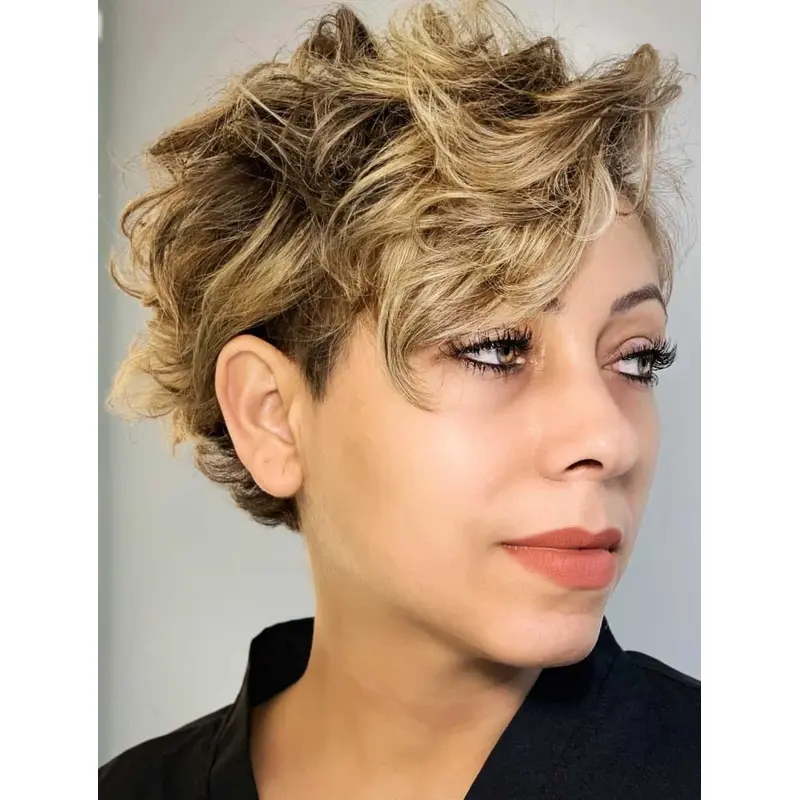 Short Haircut Wigs Wavy Blonde Wig Amazing Synthetic Lace Front Pixie Wigs