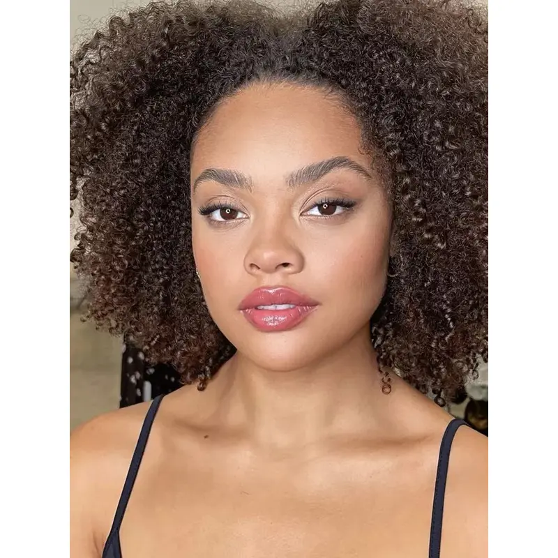 African American 100 Human Hair Wigs Without Bangs 12" Kinky Wigs