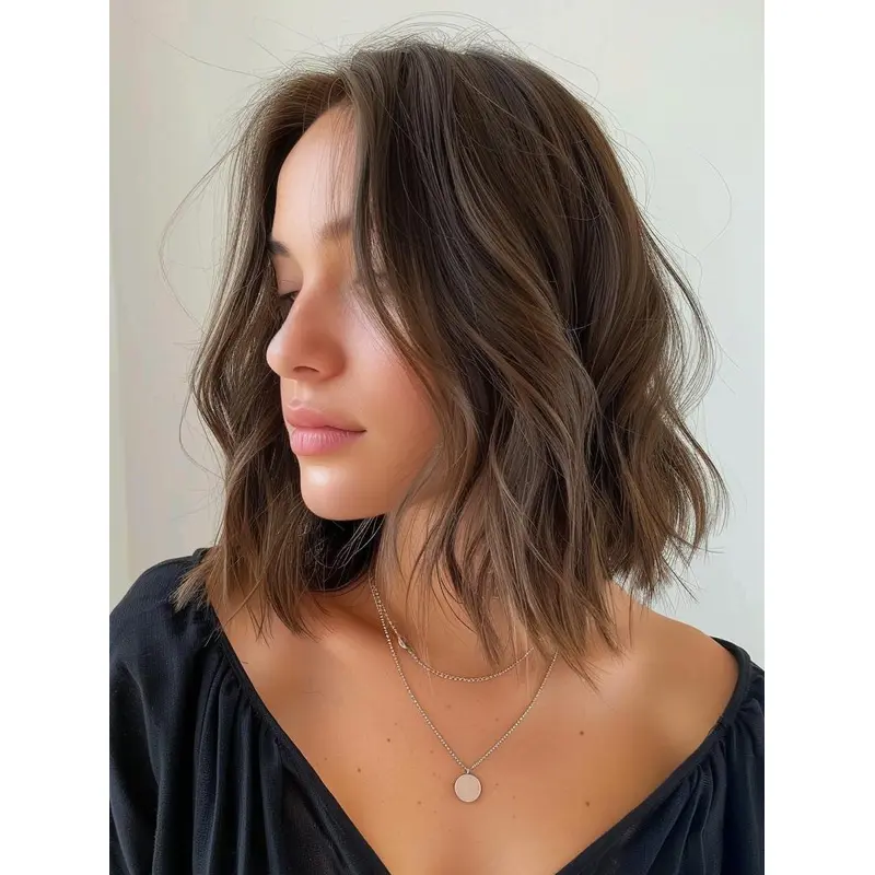 Ladies Real Hair Bob Wig Brown 12" Layered Monofilament Wigs