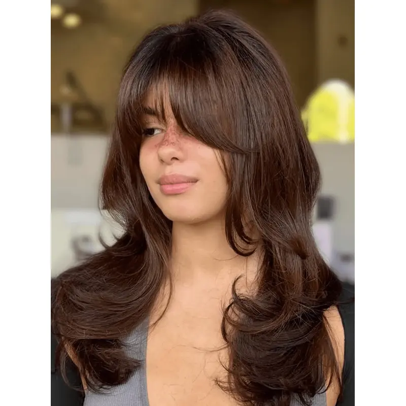 Long Brown Human Hair Wigs Lace Front 18" Wavy Wigs