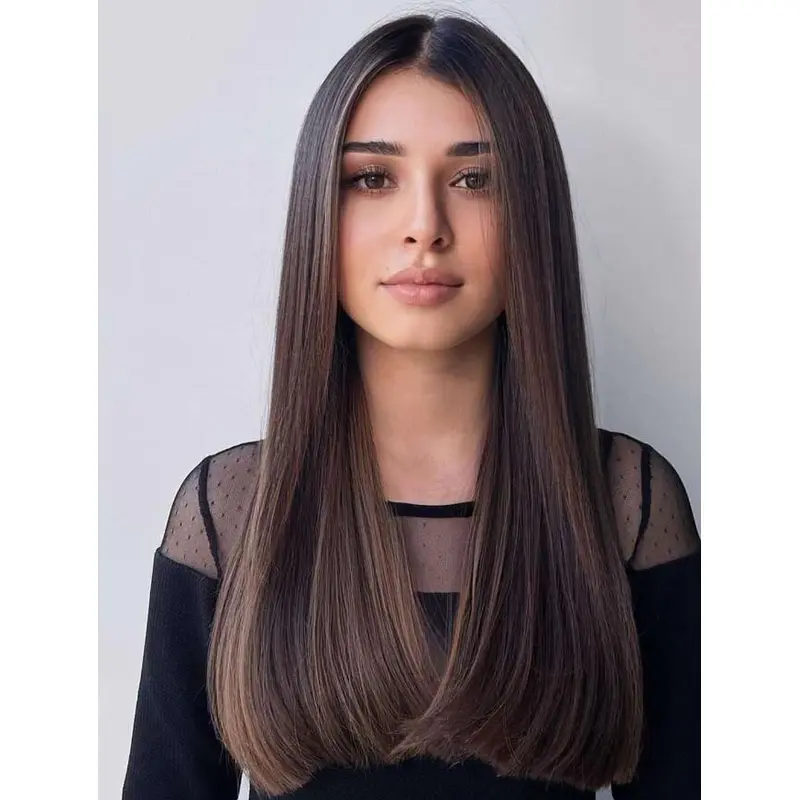 Long Straight Wigs Brown Human Hair Lace Front Wigs Without Bangs Long Wigs