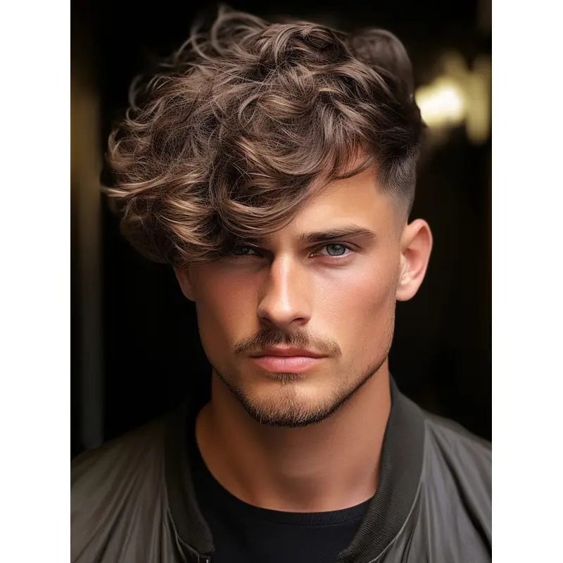 Men'S Wig Brown Monofilament Short Curly Wigs