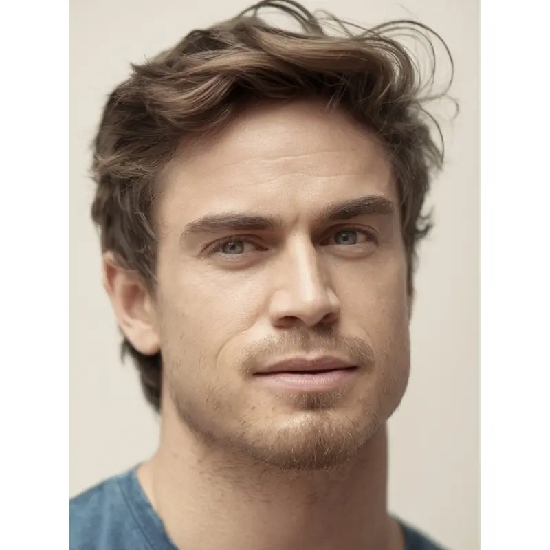 Mens Short Hair Wig 4" Wavy Monofilament Boycuts Wigs