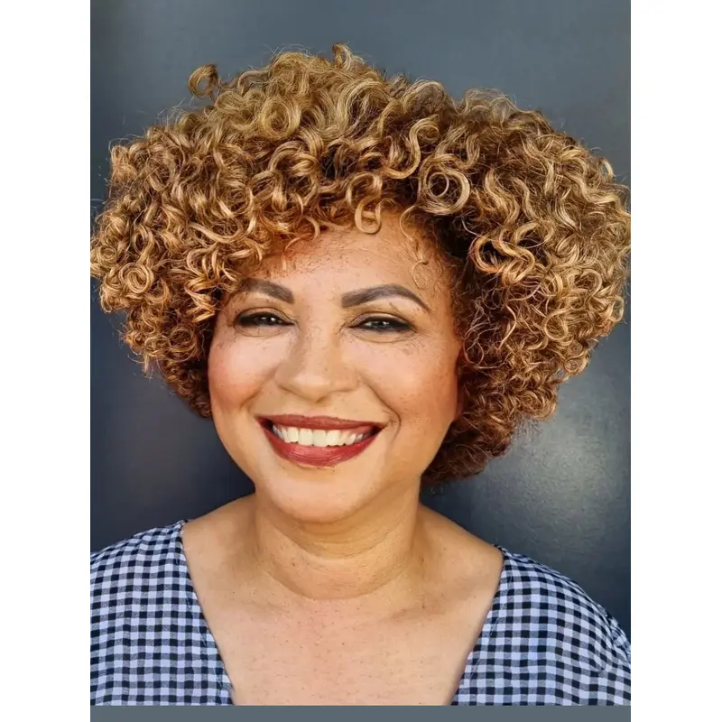 Short Curly Wigs For Caucasian Brown 8" With Bangs Wigs