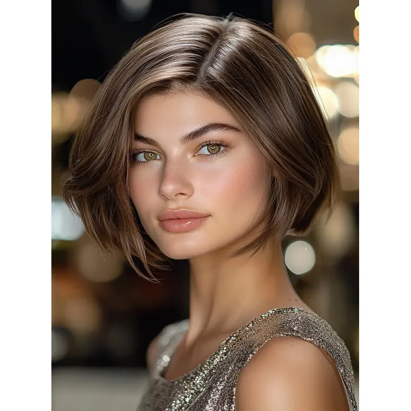 Short Straight Wigs Synthetic Bobs Monofilament Brown 8" Wigs