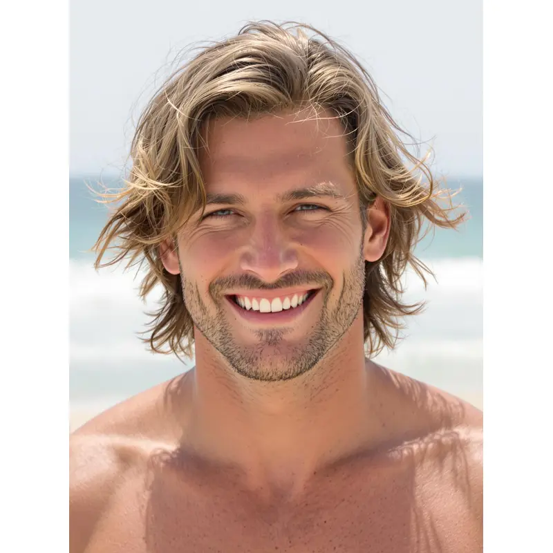 Wig For Man Wavy Chin Length 10" Blonde Remy Human Hair Wigs