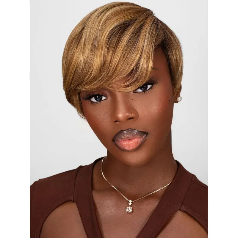 African American Wigs For Seniors Synthetic With Bangs Blonde Wigs