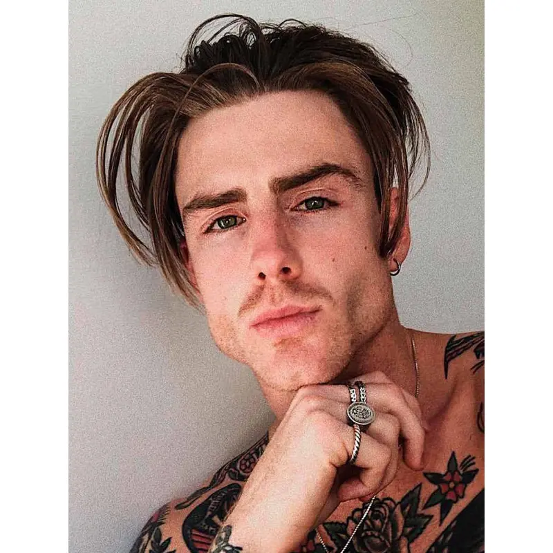 Capless Brown Straight Synthetic Medium Classic EBoy Men Wigs