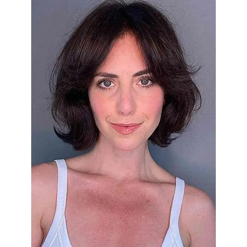 Dark Brown Bob Cut Wigs Layered 10" Wavy Chin Length Wigs