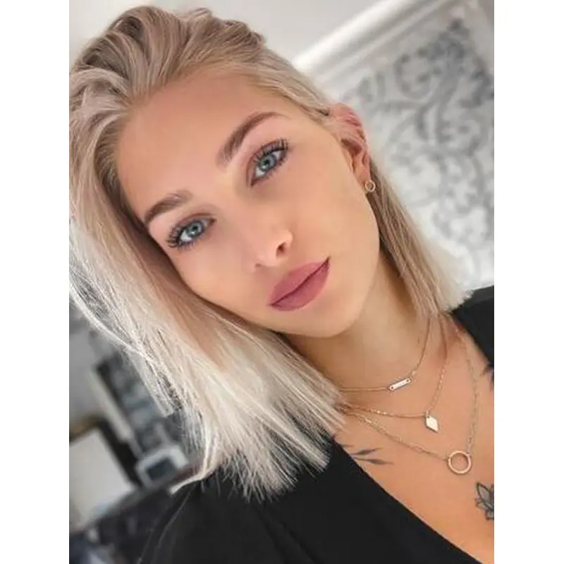 Lace Front Wigs Shoulder Length Straight Wigs Without Bangs Synthetic Wigs