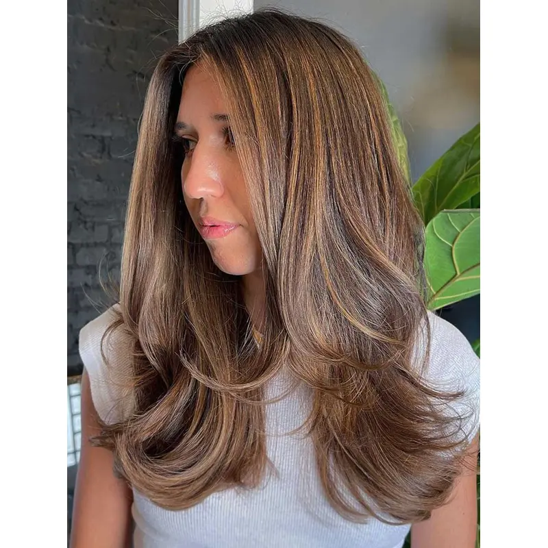 Long Hair Wigs For Women Synthetic Layered Wavy Brown Wig Lace Front Long Wigs