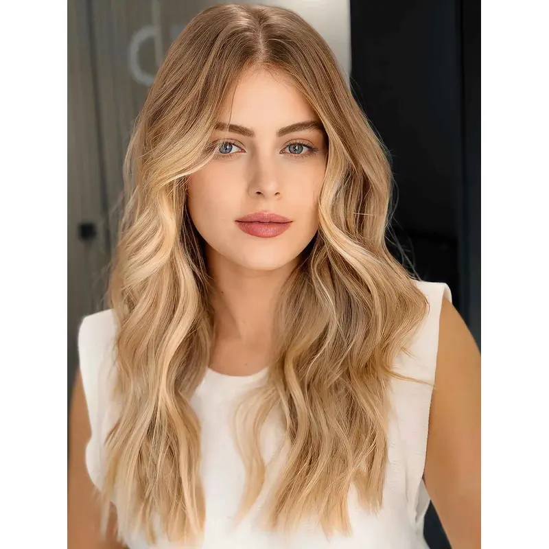 Long Hair Wigs For Women Synthetic Without Bangs Blonde Wig Lace Ceter Part Wigs
