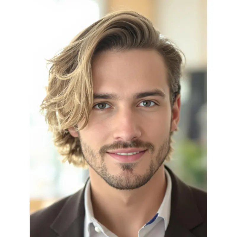 Men Lace Wig Layered 8" Wavy Remy Human Hair Wigs