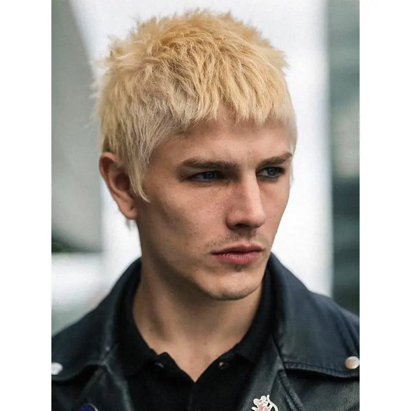 Mens Lace Front Wig Remy Human Hair Straight Blonde Cropped Wigs