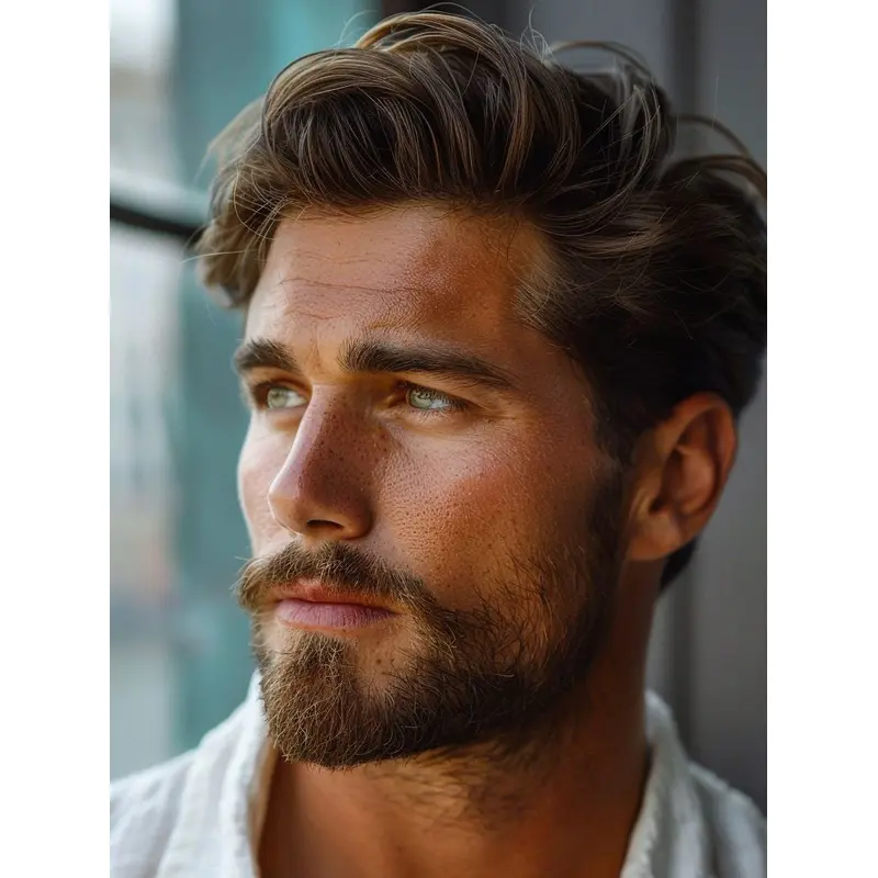 Real Hair Wigs For Men Brown Lace Front Cropped Wavy Wigs
