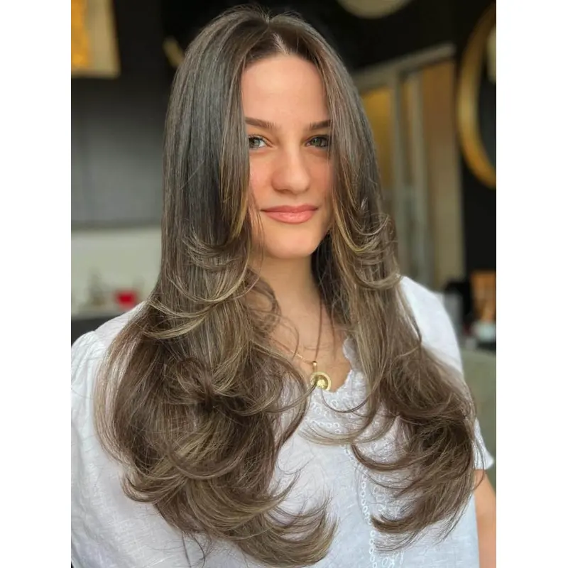 Real Hair Wigs Long Layered Monofilament 20" Wigs