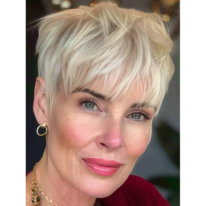 Short Blonde Wig Human Hair Lace Front 4" With Bangs Wigs