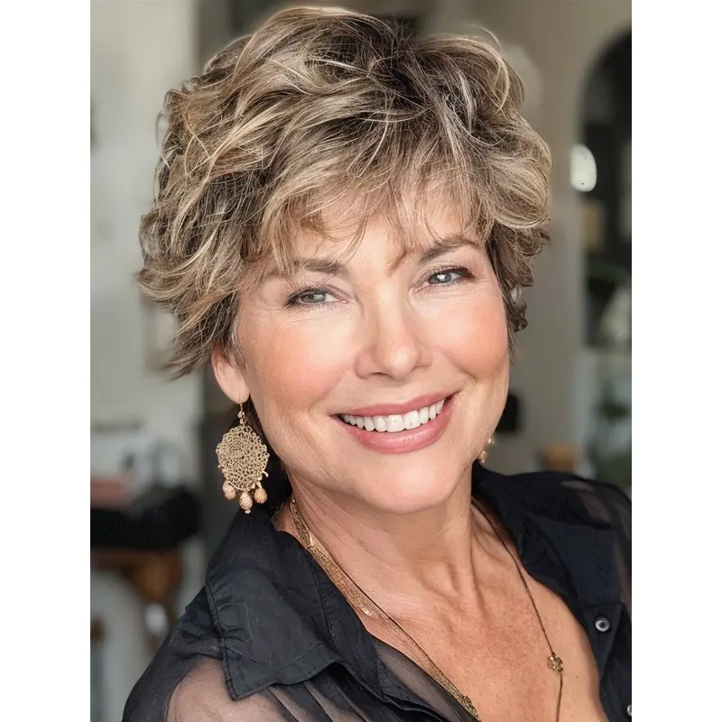 Short Curly Pixie Human Hair Wigs Monofilament 6" Bobs Wigs