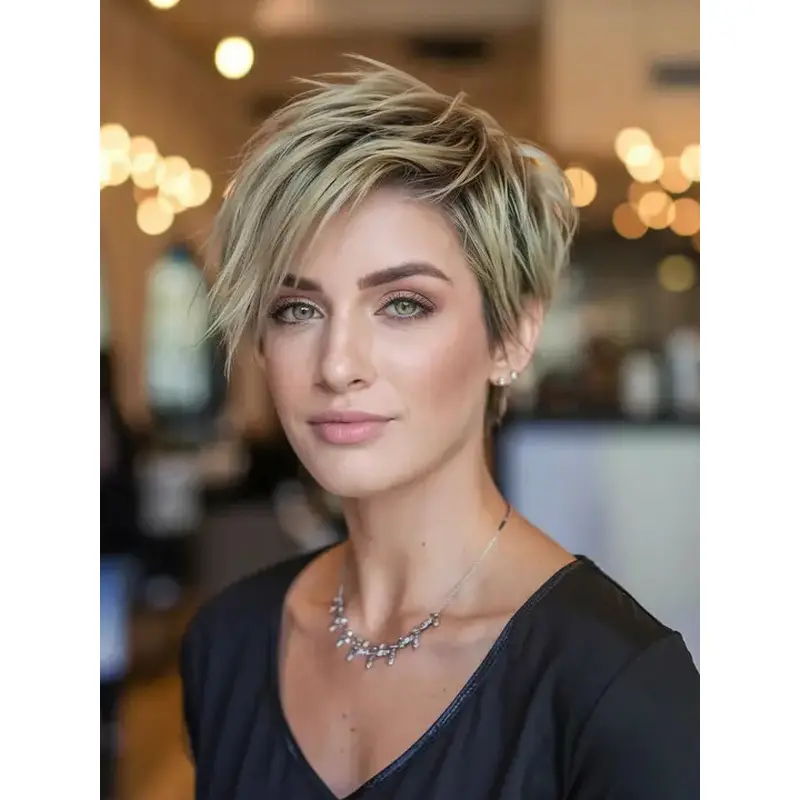 Short Human Hair Wig Monofilament Boycuts Blonde 6" Straight Wigs