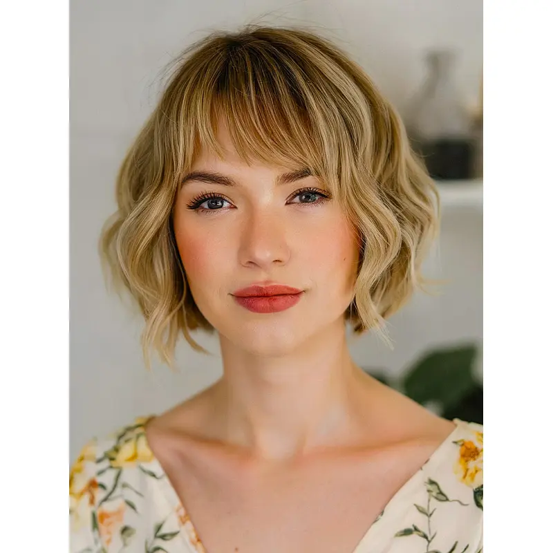 Ladies Bob Wigs Blonde 10" Chin Length With Bangs Wigs