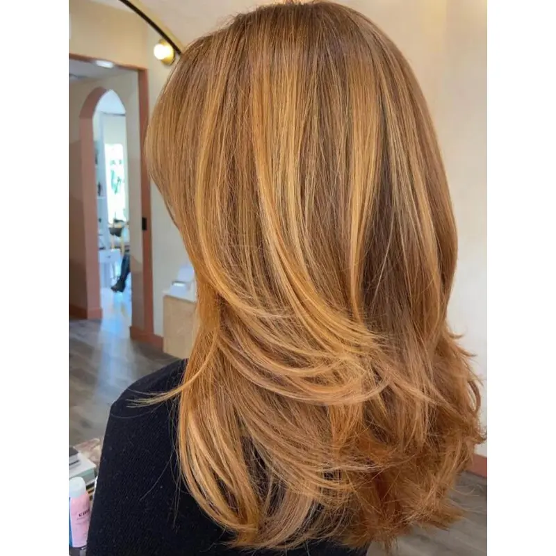 Ladies Wig Long Straight Lace Front Blonde Synthetic Flippy Layers Wigs