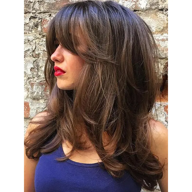 Layered Lace Front 16" Long Brown Human Hair Wig