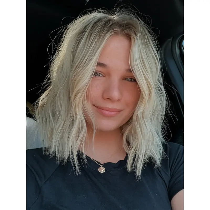 Medium Length Bob Wig Layered Blonde 12" Synthetic Wigs